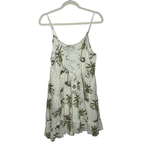 Barok Tropical Palm Tree Print Ivory Babe Doll Mini Dress NWT - Picture 2 of 11